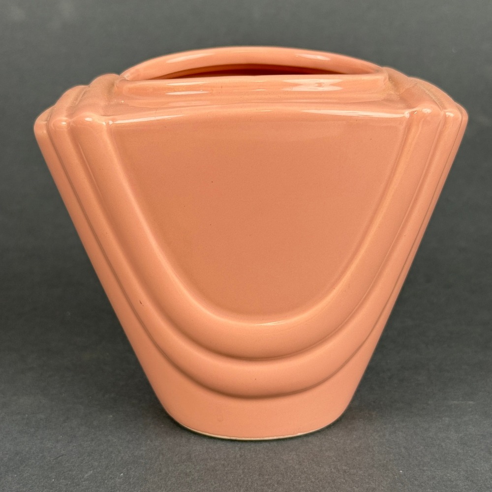 Inarco Ceramic Vase/planter 1985 Art Deco Style Fan Shape Peach Pink Japan